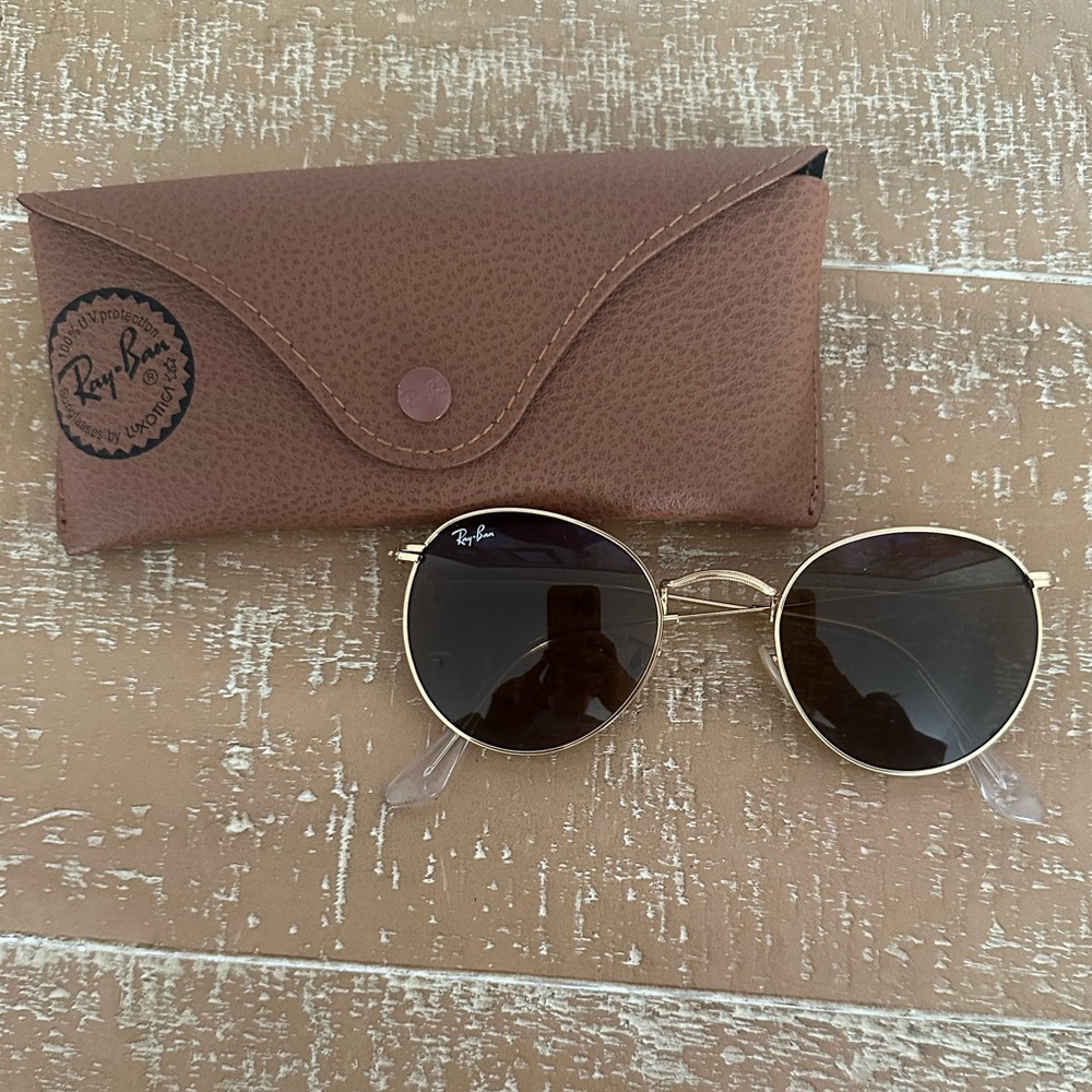 NWT Round Metal Ray Ban Glasses // gold frame with brown lens